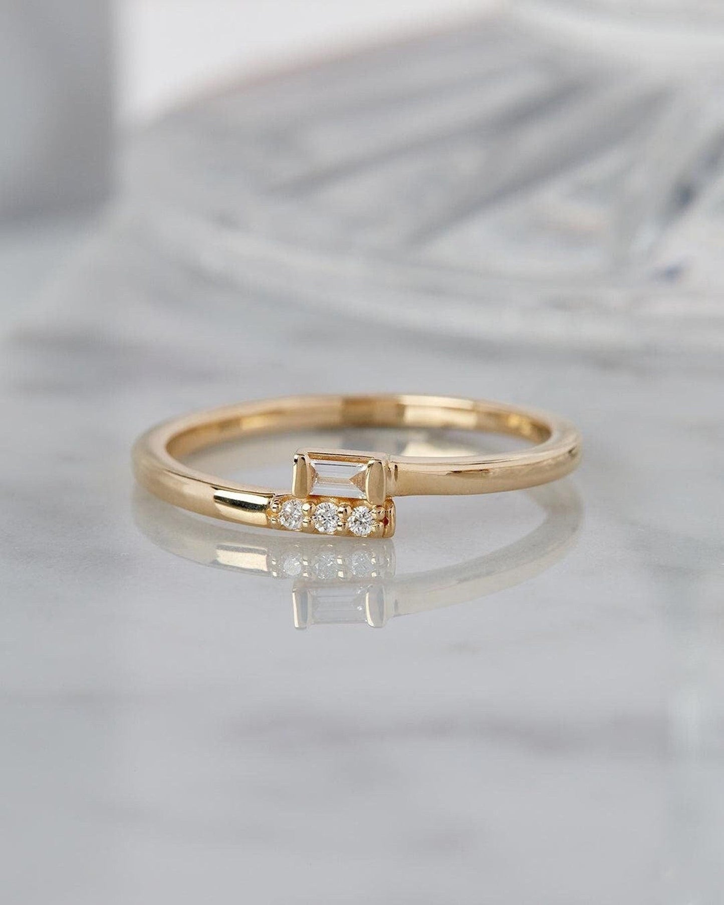 0.20CT Split Baguette & Round Cut Moissanite Half Eternity Stackable Anniversary Wedding Band
