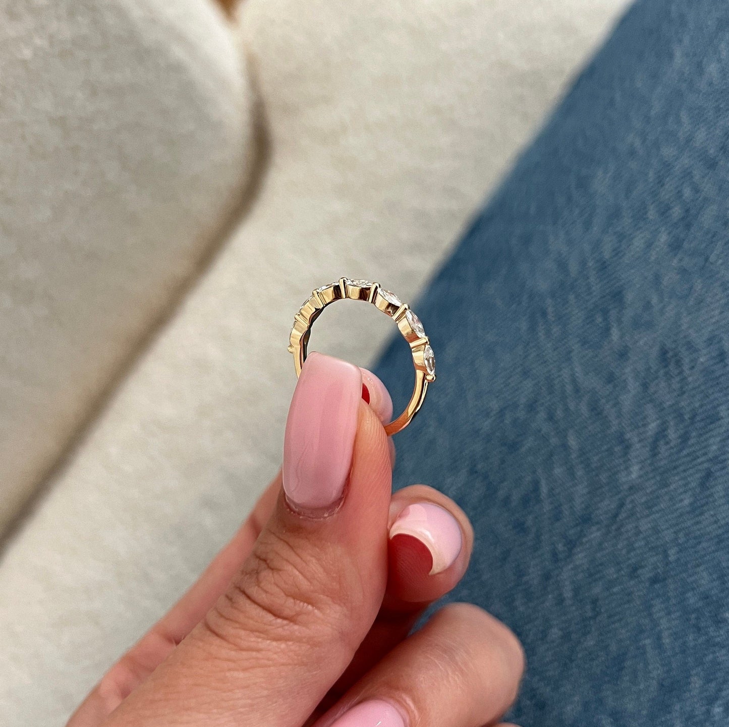 0.35 CT Marquise Cut Moissanite Diamond Dainty Thin Wedding Women's Band