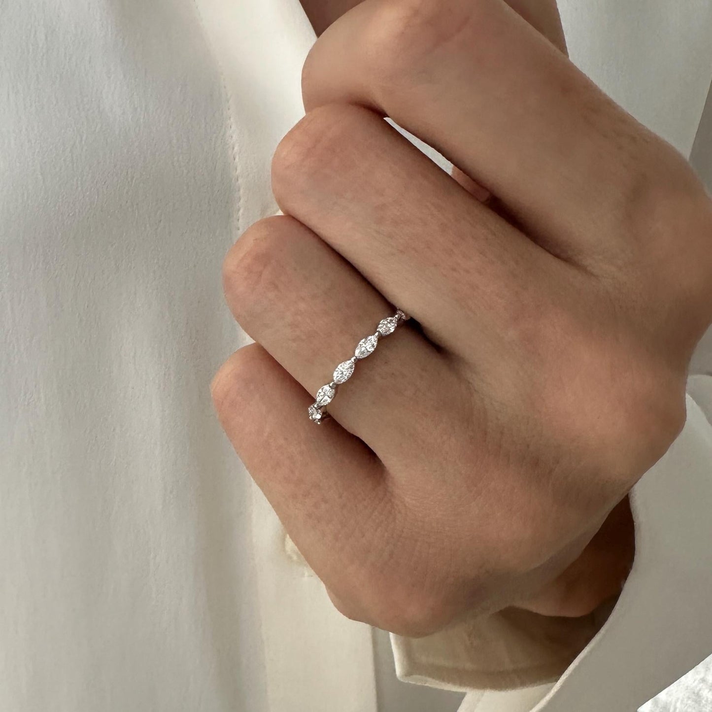 0.9CT Marquise Cut Moissanite Diamond Dainty Full Eternity Stackable Wedding Band
