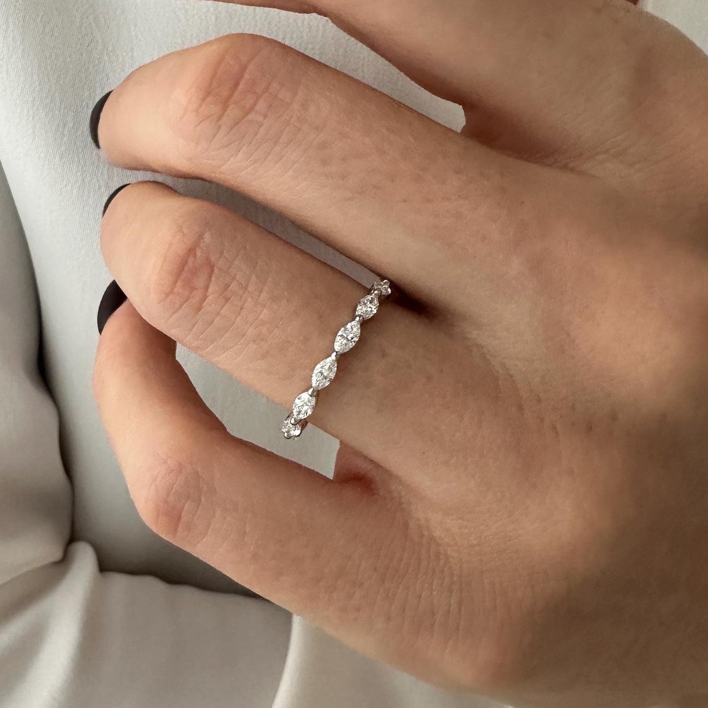 0.9CT Marquise Cut Moissanite Diamond Dainty Full Eternity Stackable Wedding Band