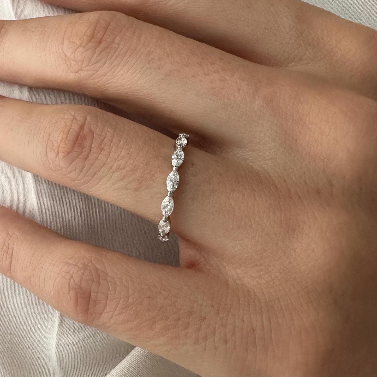 0.9CT Marquise Cut Moissanite Diamond Dainty Full Eternity Stackable Wedding Band