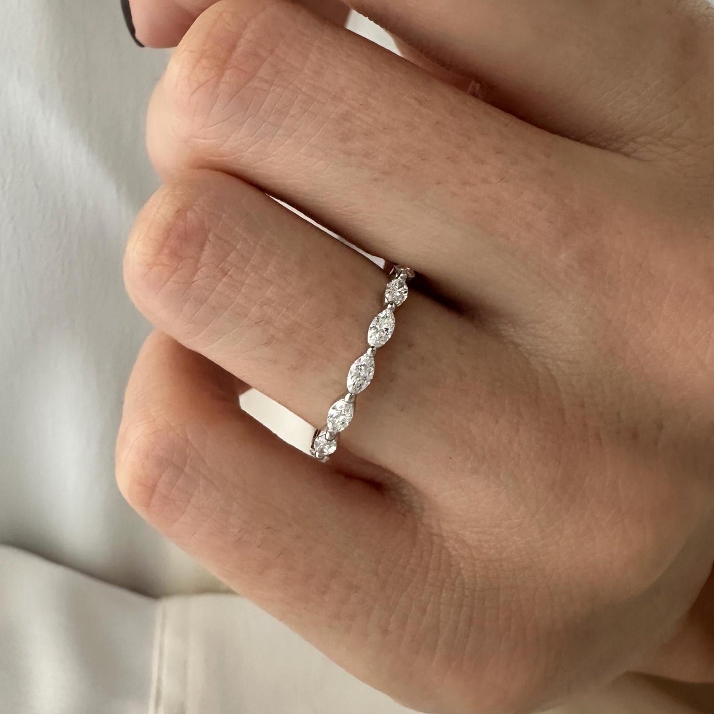 0.9CT Marquise Cut Moissanite Diamond Dainty Full Eternity Stackable Wedding Band
