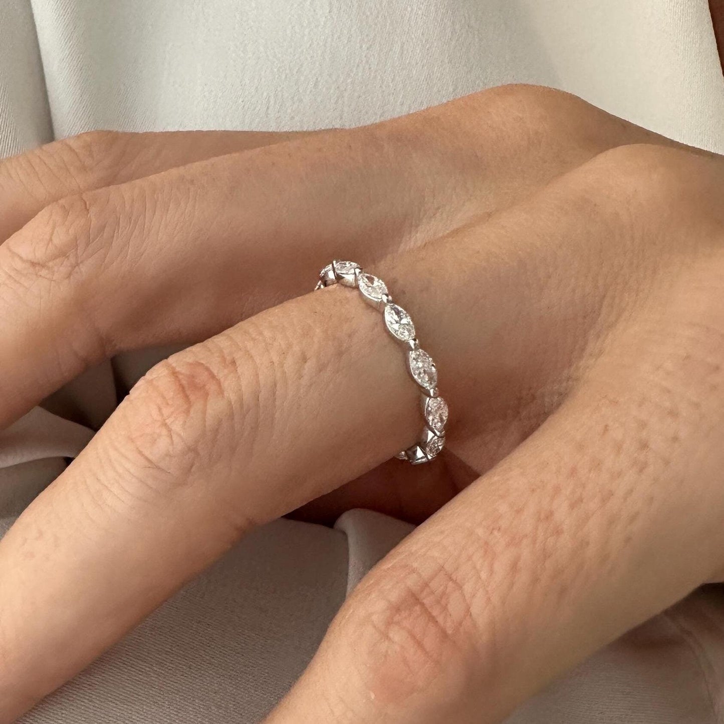 0.9CT Marquise Cut Moissanite Diamond Dainty Full Eternity Stackable Wedding Band