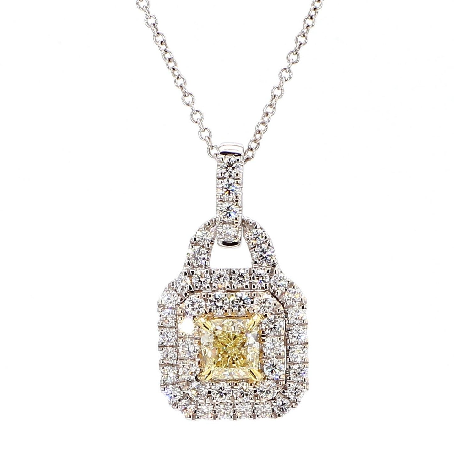 1.23TCW Intense Yellow Cushion Cut Lab Grown Diamond Drop Halo beautiful pendant
