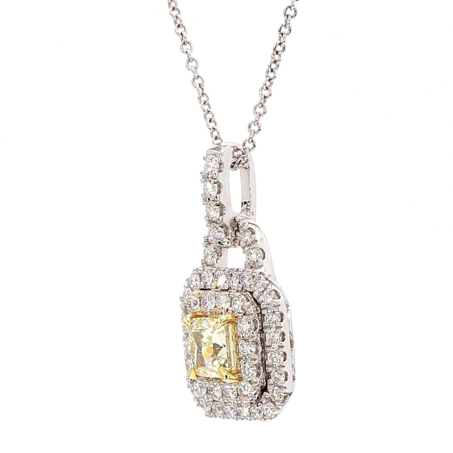 1.23TCW Intense Yellow Cushion Cut Lab Grown Diamond Drop Halo beautiful pendant