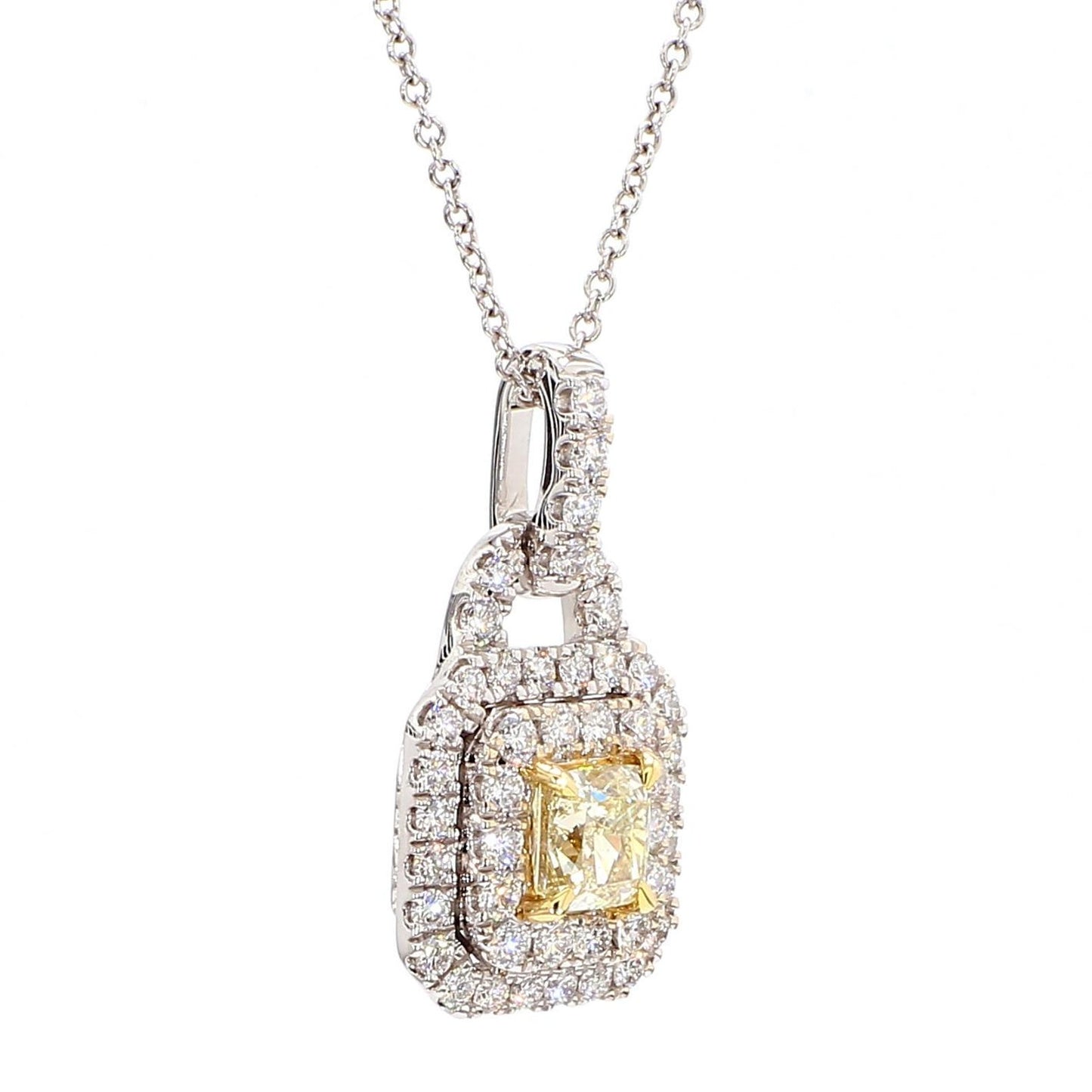 1.23TCW Intense Yellow Cushion Cut Lab Grown Diamond Drop Halo beautiful pendant