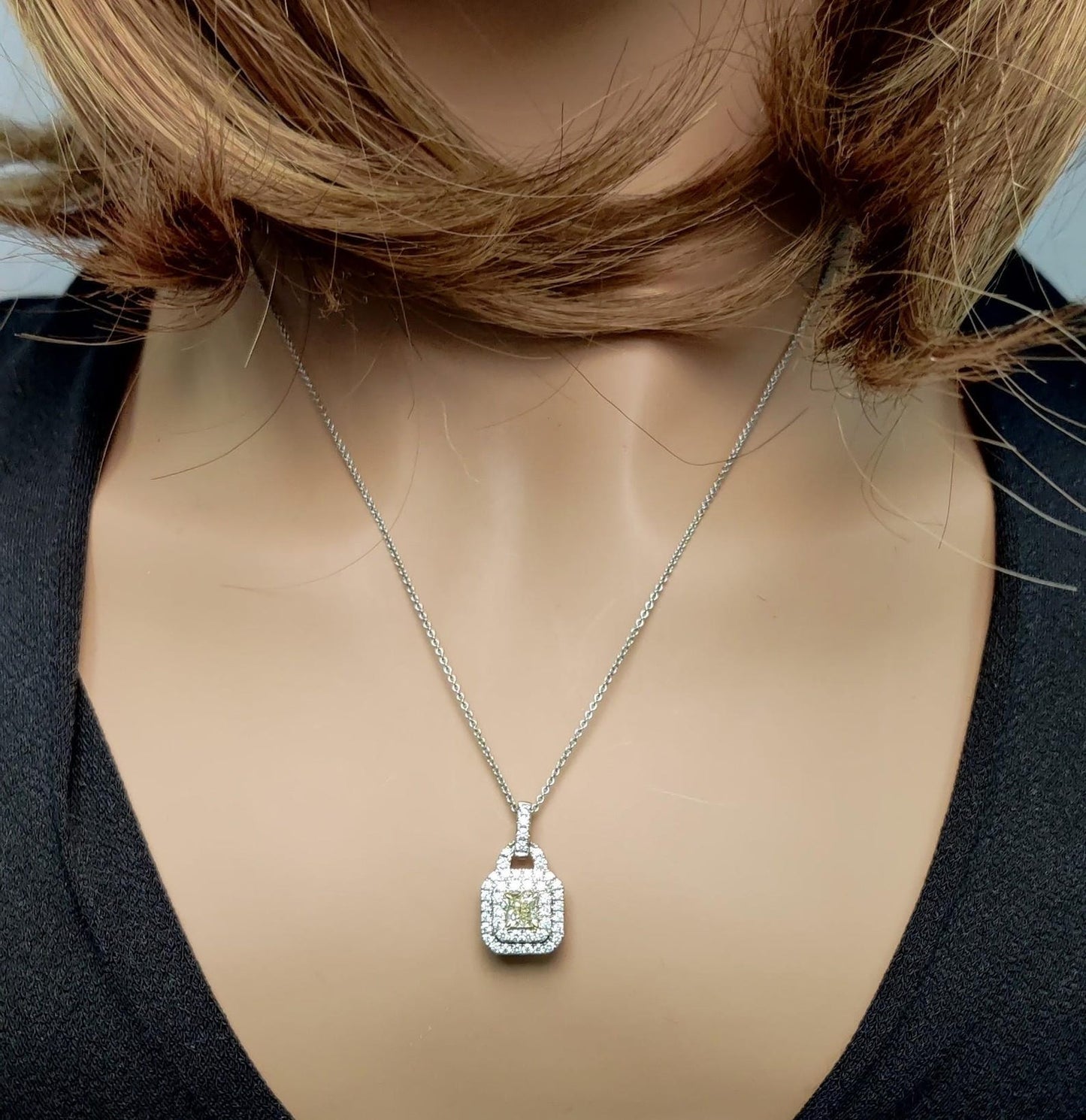 1.23TCW Intense Yellow Cushion Cut Lab Grown Diamond Drop Halo beautiful pendant