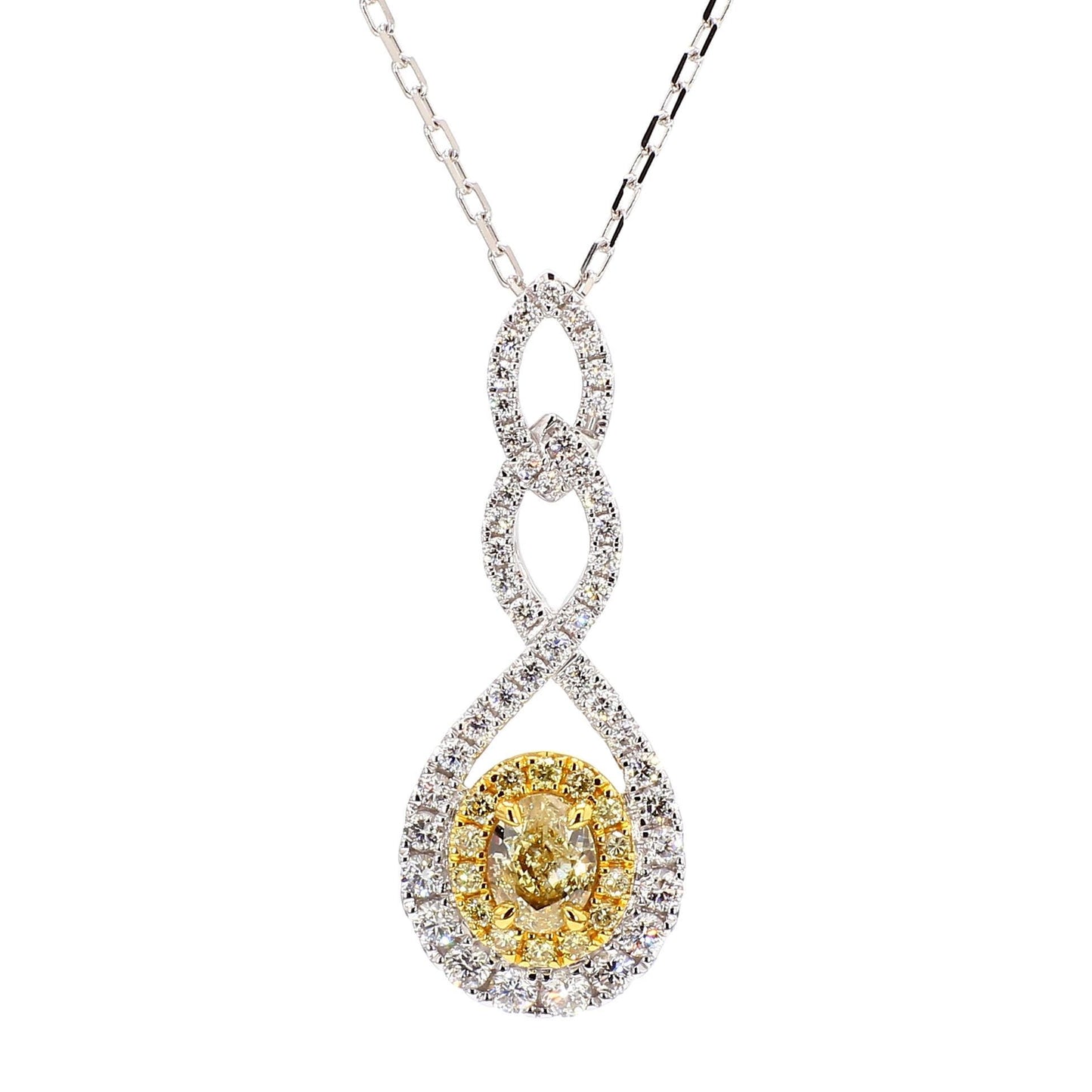 1.30TCW Intense Yellow Oval Cut Lab Grown Diamond Drop Halo beautiful pendant