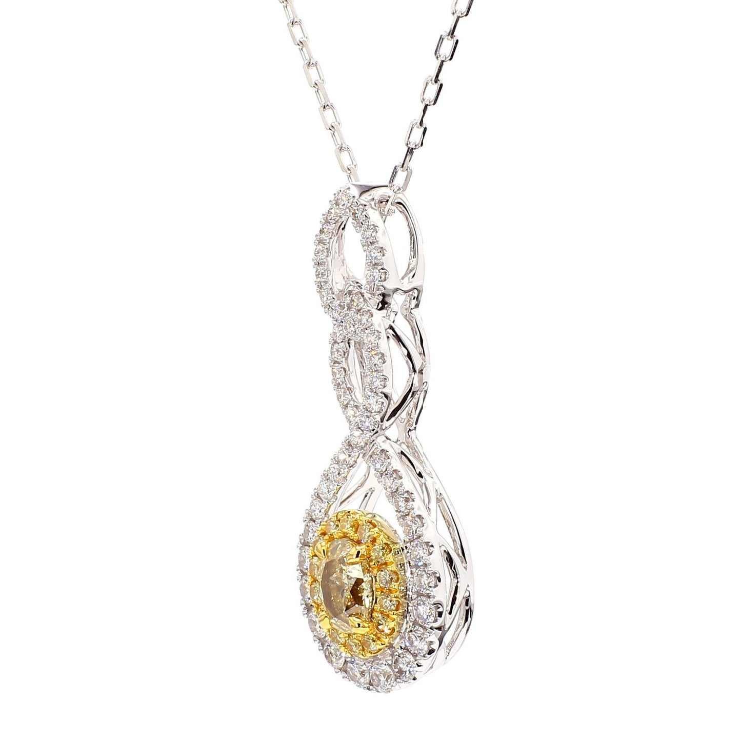 1.30TCW Intense Yellow Oval Cut Lab Grown Diamond Drop Halo beautiful pendant
