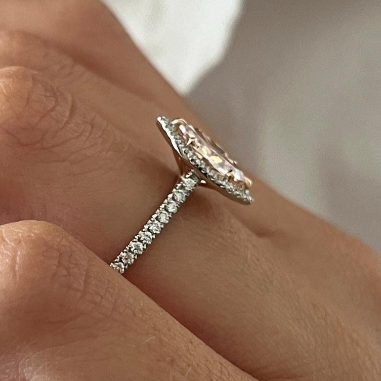 1.31 TCW Marquise Cut Fancy Intense Pink Lab Grown Diamond Halo Engagement Ring