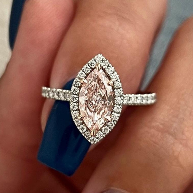 1.31 TCW Marquise Cut Fancy Intense Pink Lab Grown Diamond Halo Engagement Ring