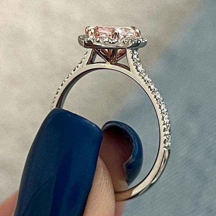 1.31 TCW Marquise Cut Fancy Intense Pink Lab Grown Diamond Halo Engagement Ring