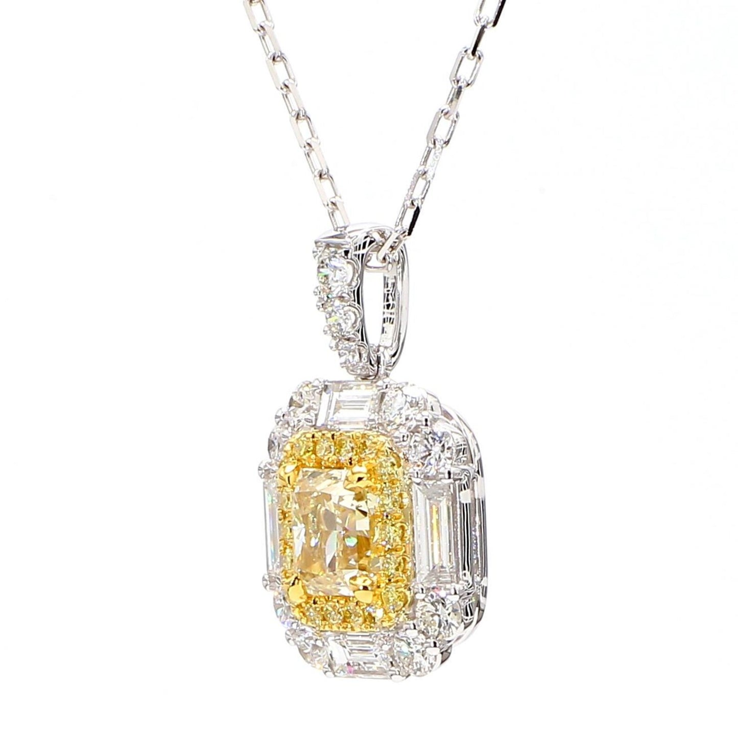 1.41TCW Intense Yellow Cushion Cut Lab Grown Diamond Drop Halo Gem World's beautiful pendant