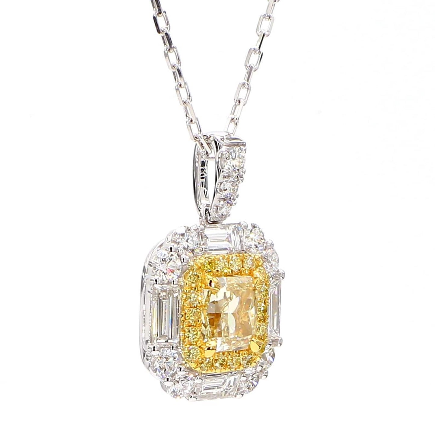 1.41TCW Intense Yellow Cushion Cut Lab Grown Diamond Drop Halo Gem World's beautiful pendant
