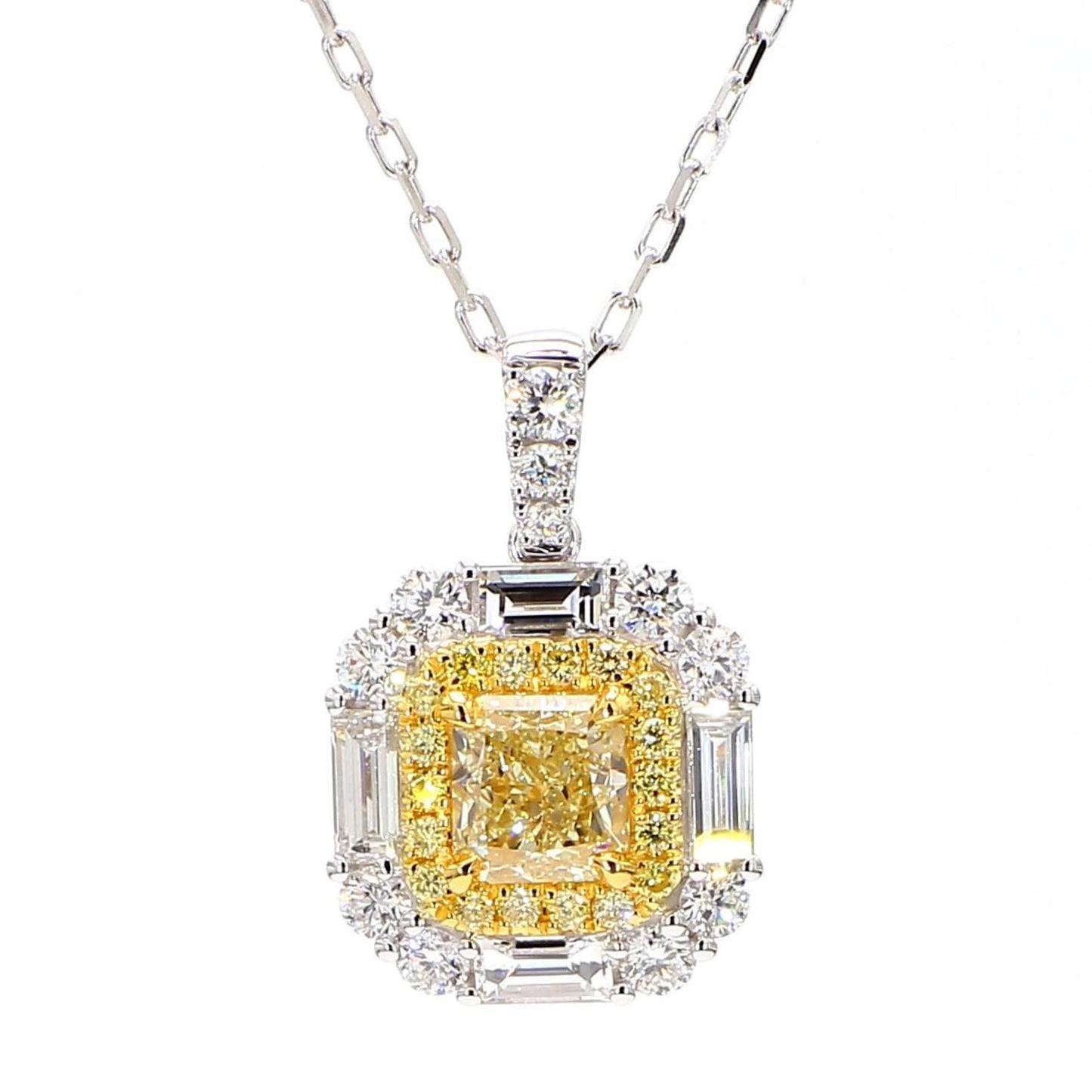 1.41TCW Intense Yellow Cushion Cut Lab Grown Diamond Drop Halo Gem World's beautiful pendant