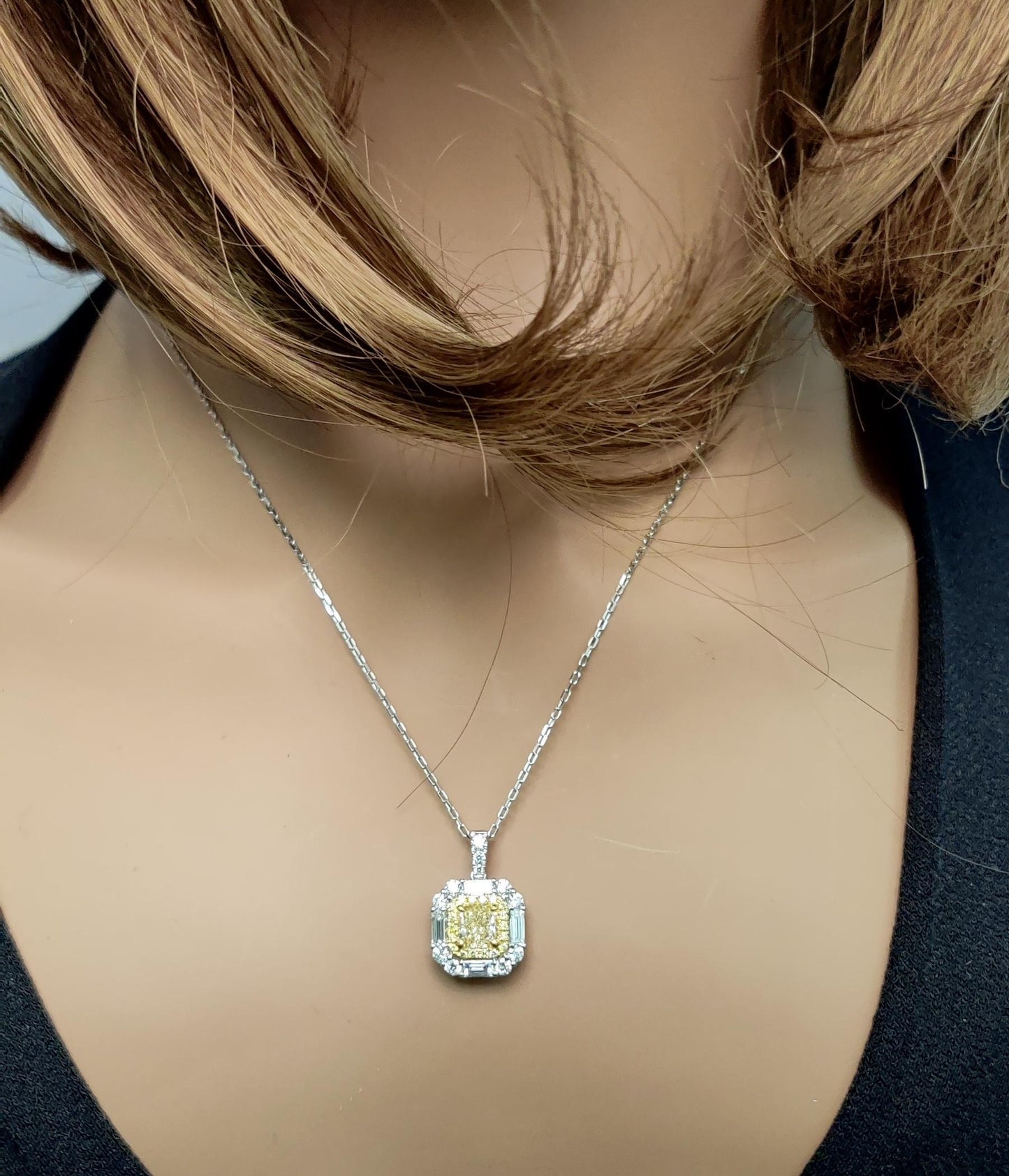 1.41TCW Intense Yellow Cushion Cut Lab Grown Diamond Drop Halo Gem World's beautiful pendant
