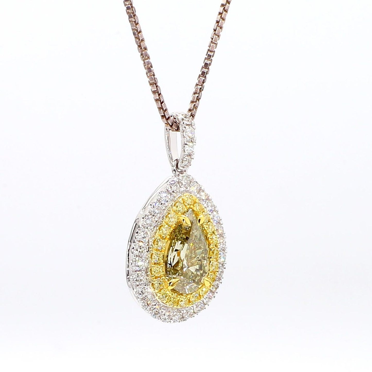1.47TCW Intense Yellow Pear Cut Lab Grown Diamond Drop Halo Gem World's beautiful pendant