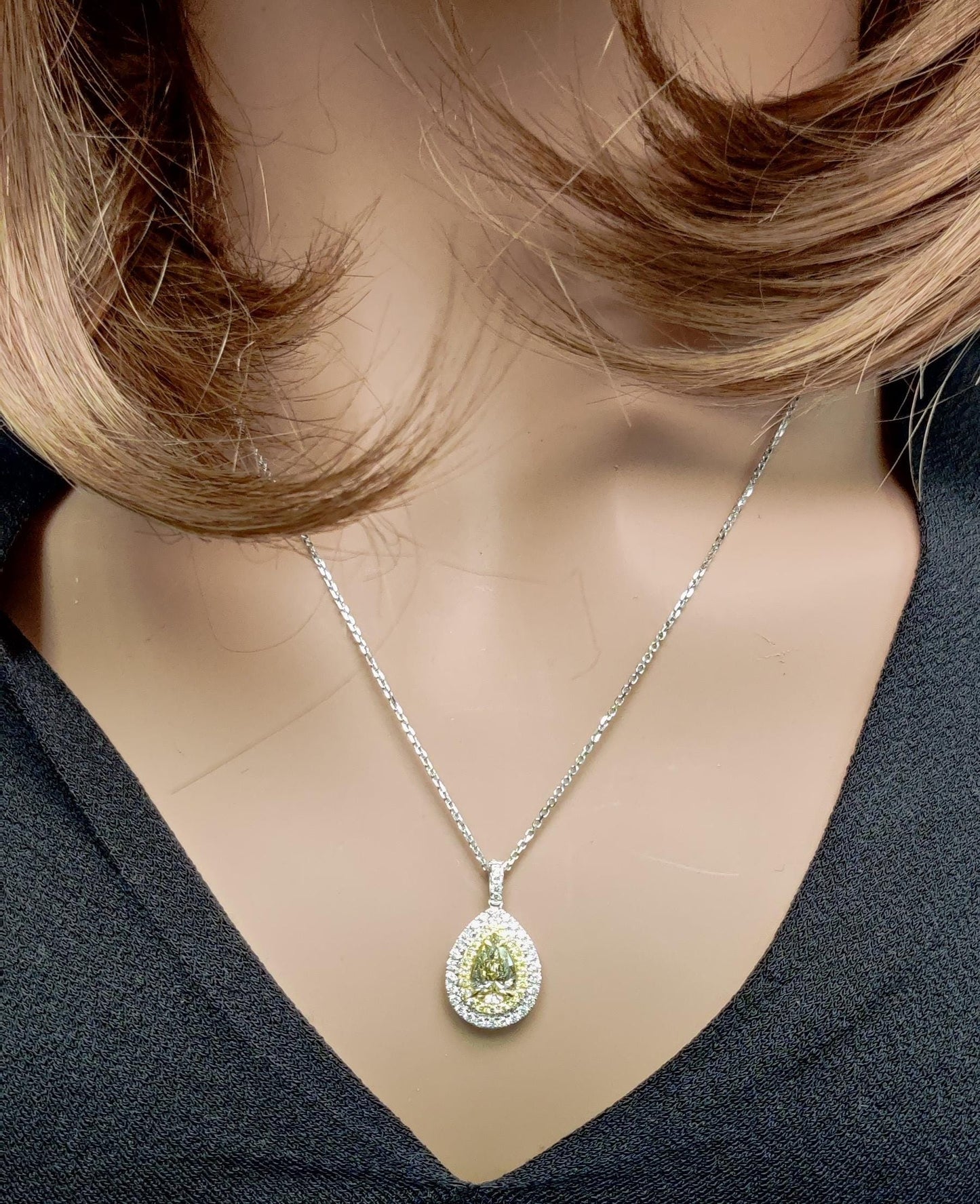 1.47TCW Intense Yellow Pear Cut Lab Grown Diamond Drop Halo Gem World's beautiful pendant