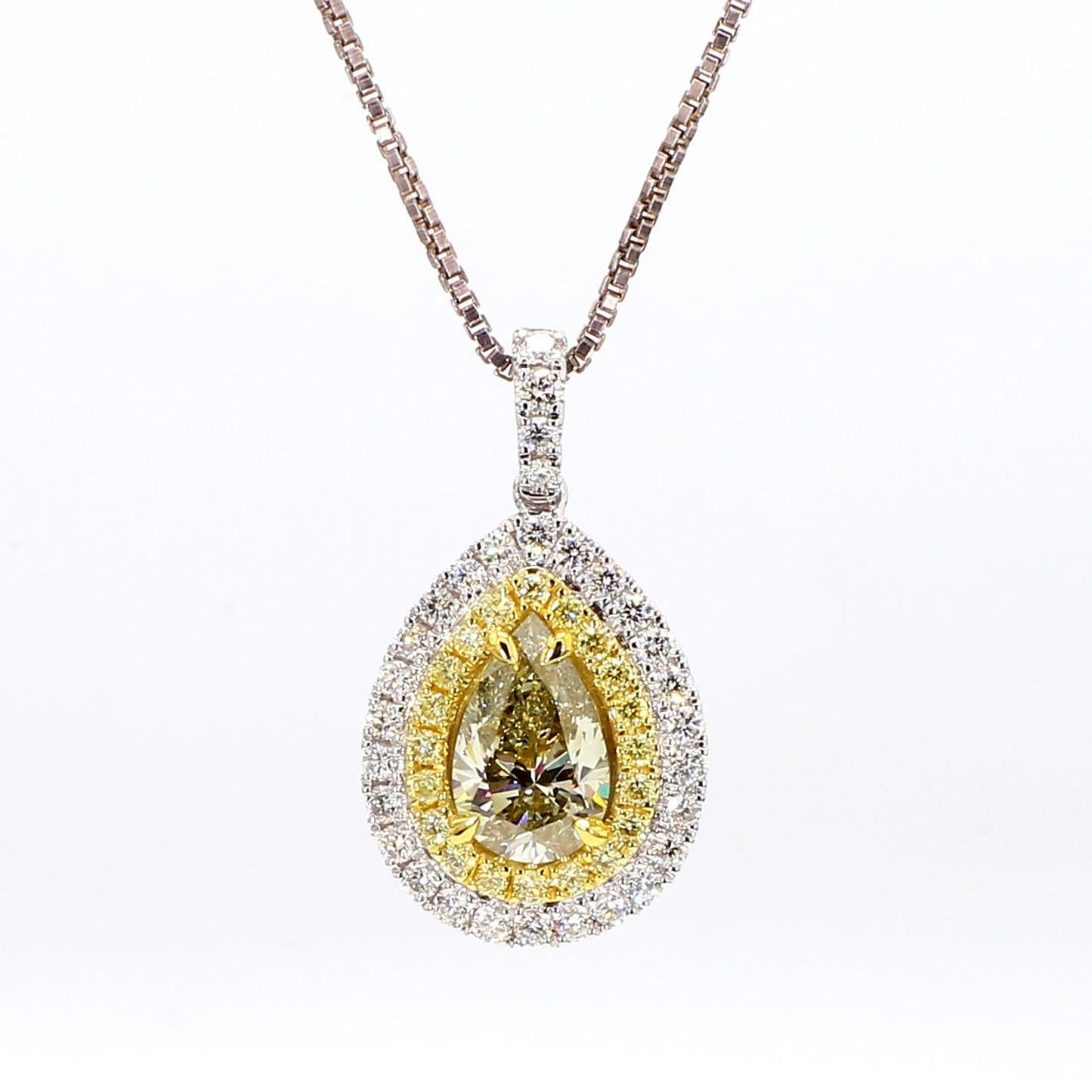 1.47TCW Intense Yellow Pear Cut Lab Grown Diamond Drop Halo Gem World's beautiful pendant