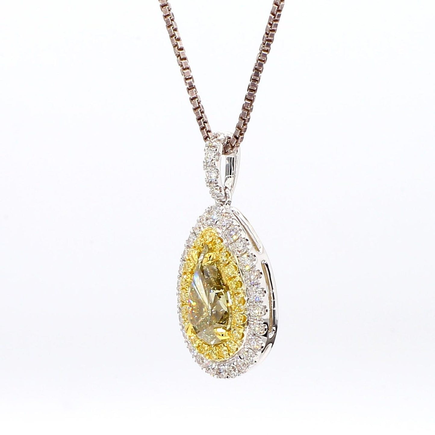 1.47TCW Intense Yellow Pear Cut Lab Grown Diamond Drop Halo Gem World's beautiful pendant