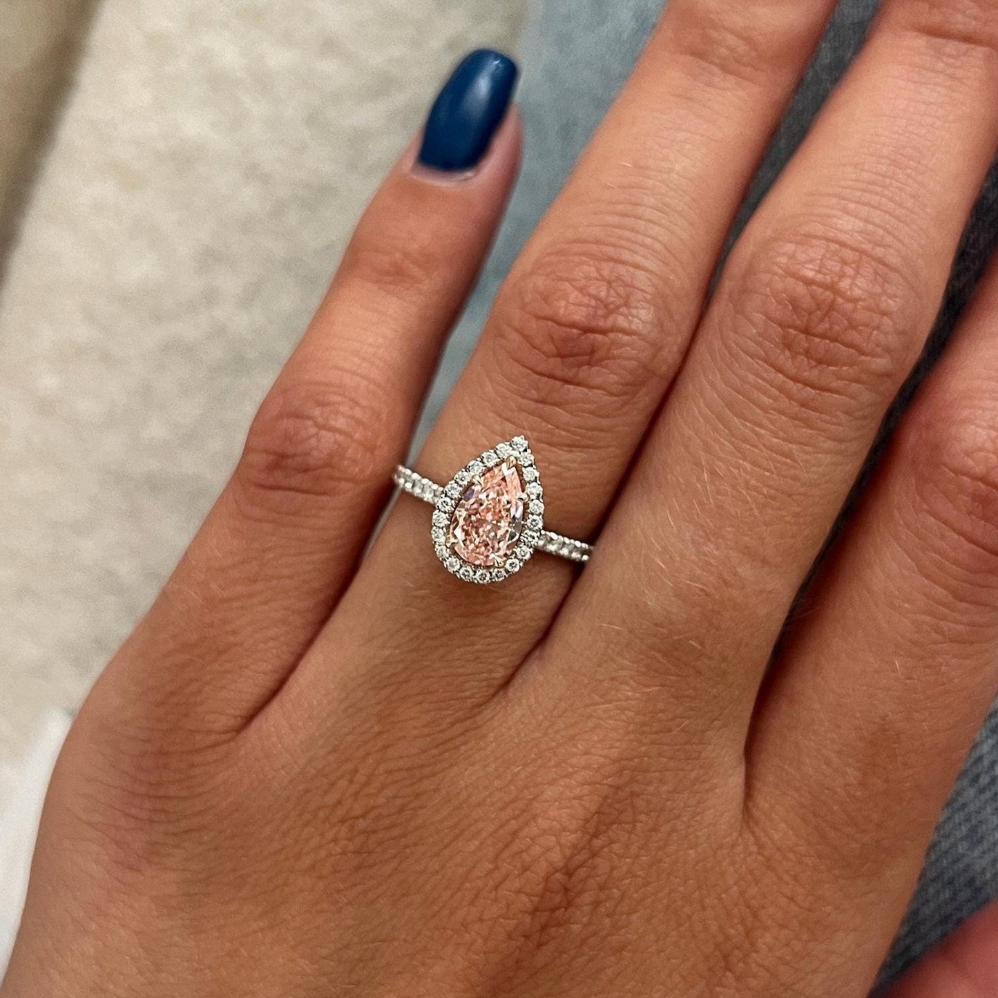 1.95 Carat Pear Fancy Intense Pink Lab Grown Diamond Halo Engagement Ring