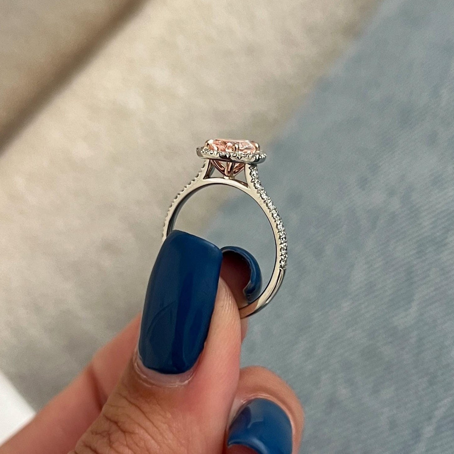 1.95 Carat Pear Fancy Intense Pink Lab Grown Diamond Halo Engagement Ring