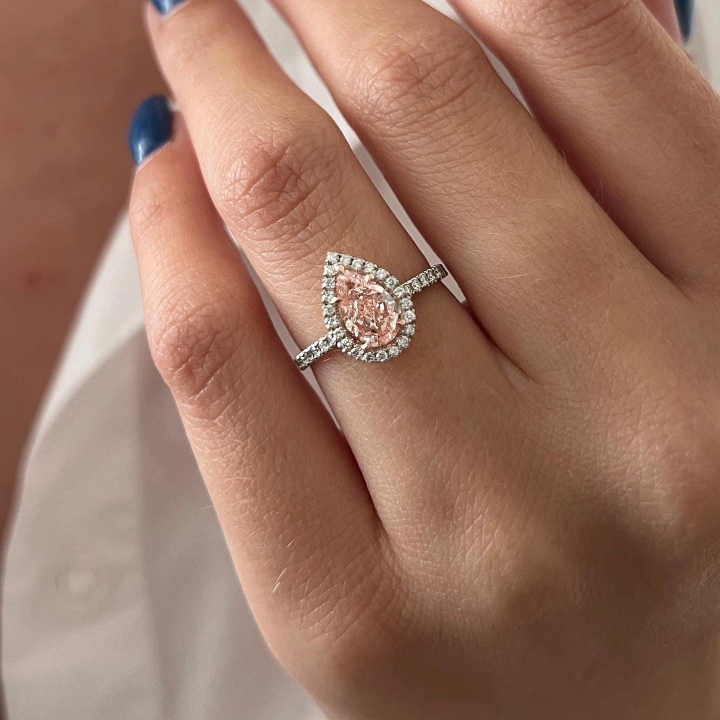 1.95 Carat Pear Fancy Intense Pink Lab Grown Diamond Halo Engagement Ring