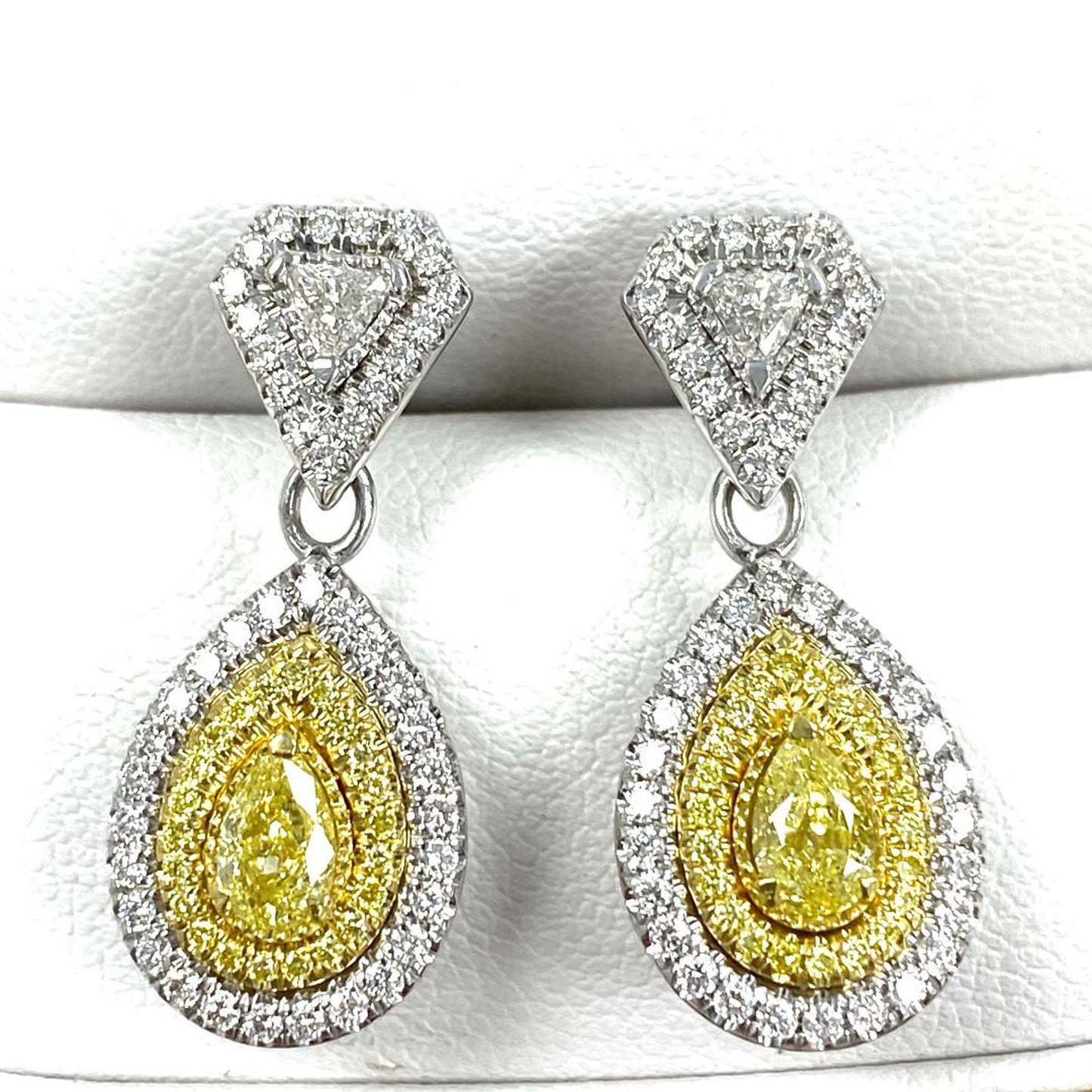 1.99 TCW Pear Cut Intense Yellow Lab Grown Diamonds Pave Set Drop Dangle Earrings