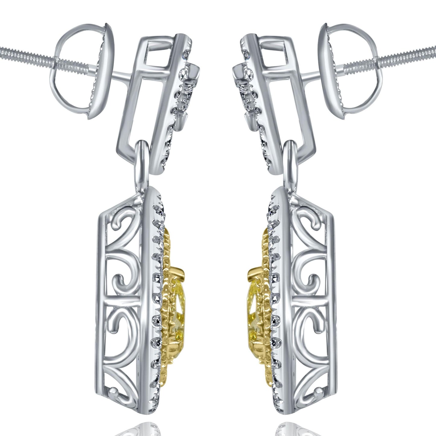 1.99 TCW Pear Cut Intense Yellow Lab Grown Diamonds Pave Set Drop Dangle Earrings