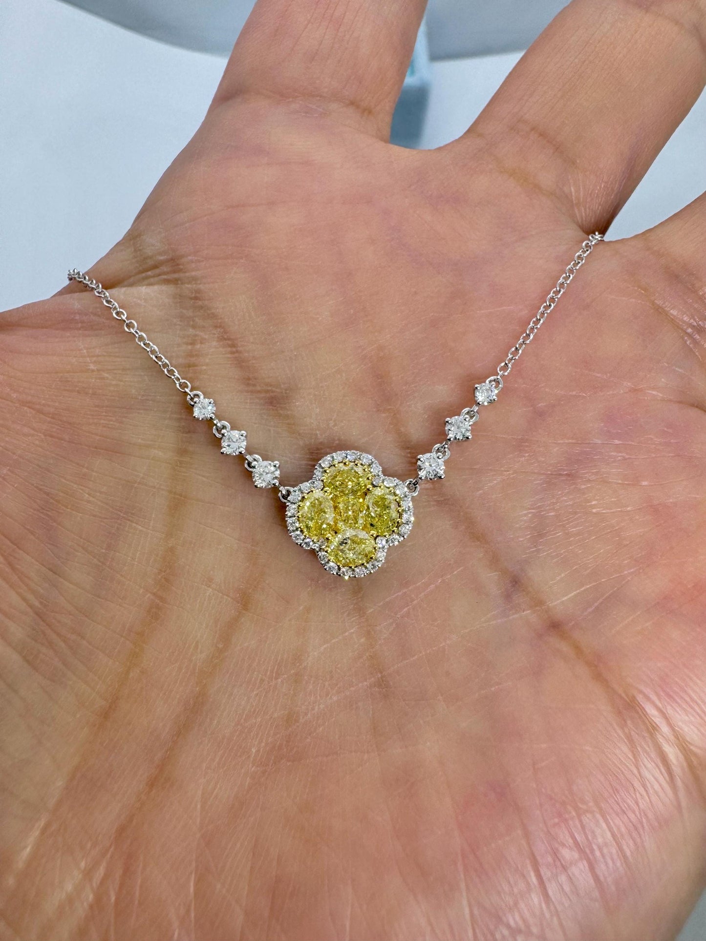 14K White Gold Fancy Yellow Lab Grown Diamond Flower Pendant Necklace