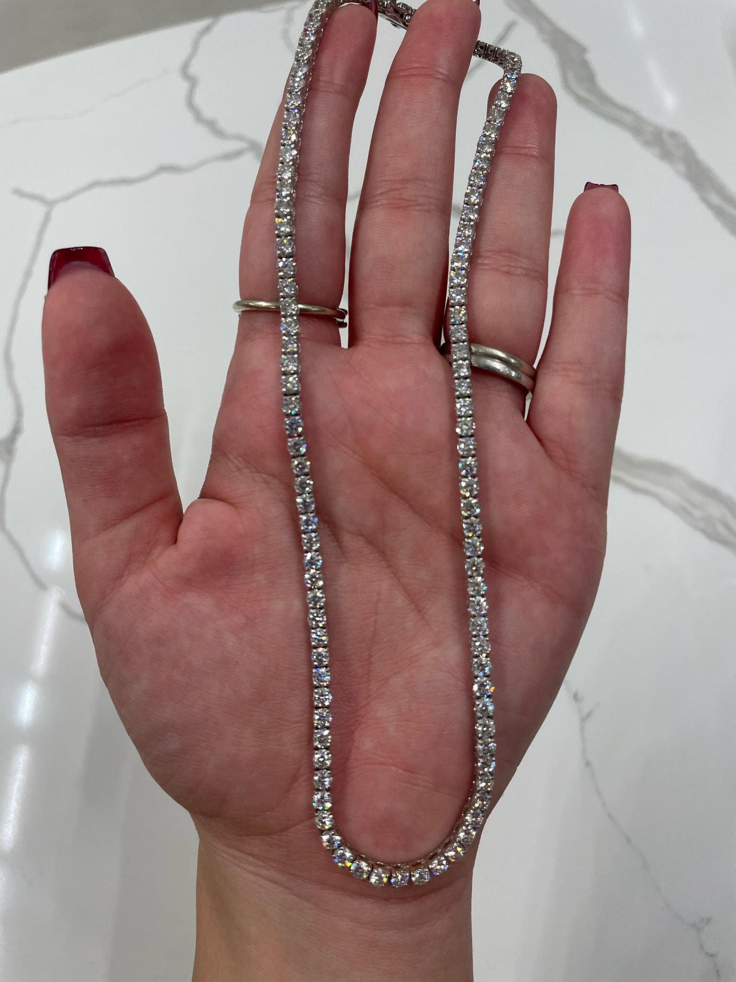 14kt gold Round Cut Moissanite diamond full set tennis necklace on chain  Anniversary Gift