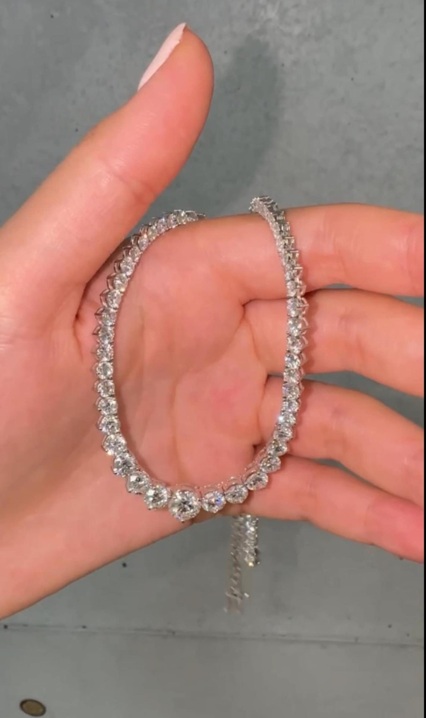 14kt gold Round Cut Moissanite diamonds 3 prong Graduated Tennis Necklace