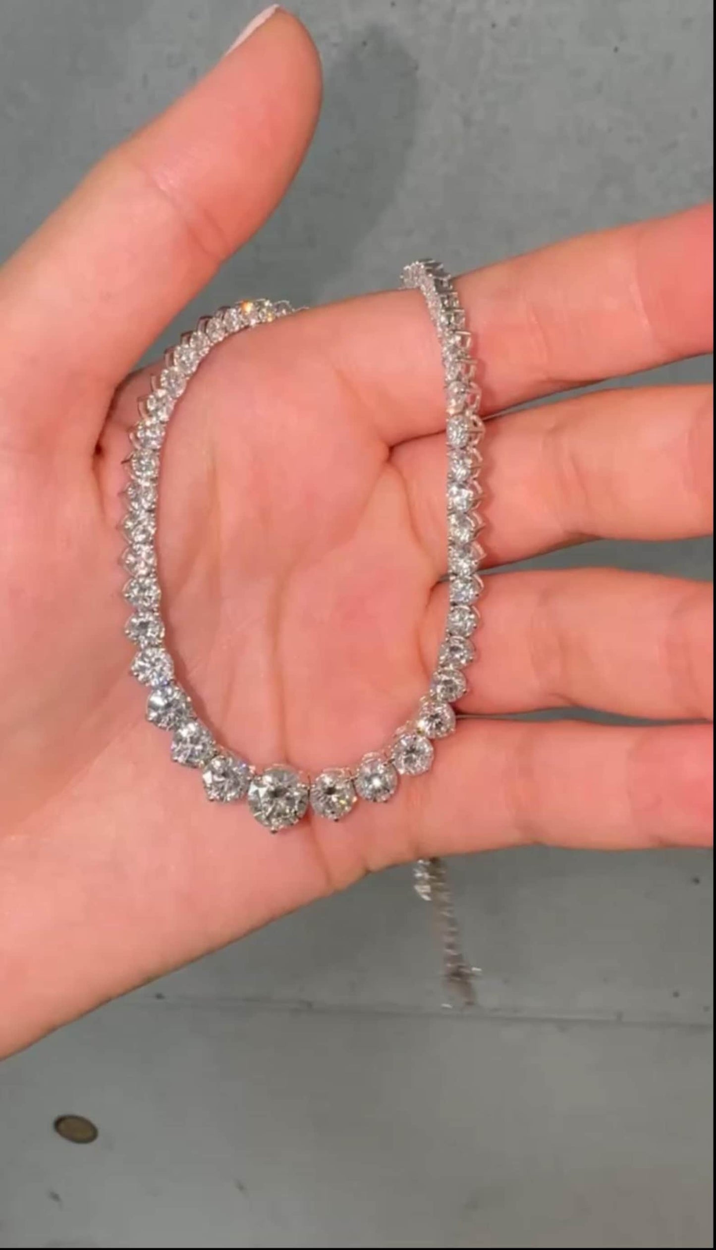 14kt gold Round Cut Moissanite diamonds 3 prong Graduated Tennis Necklace