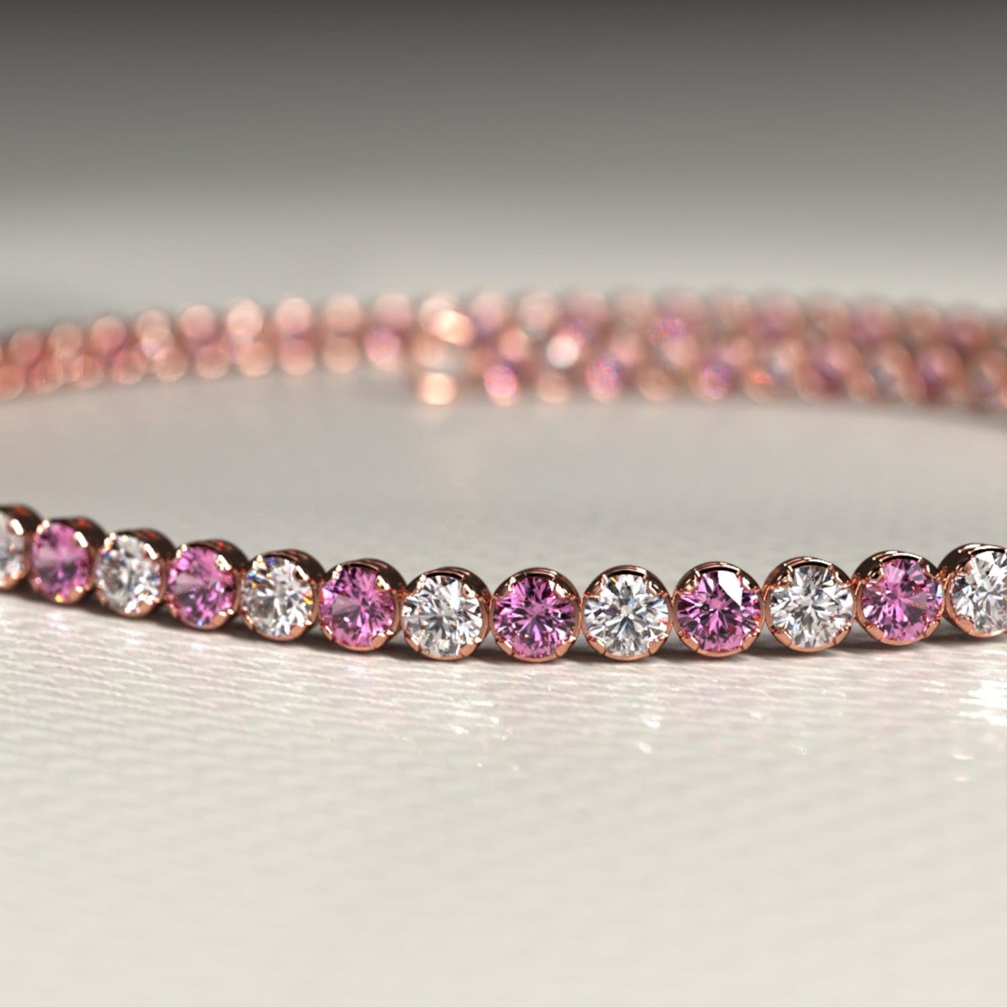 2.00 mm Intense Pink & White Lab Grown Diamond Alternate luxurious Tennis Bracelet
