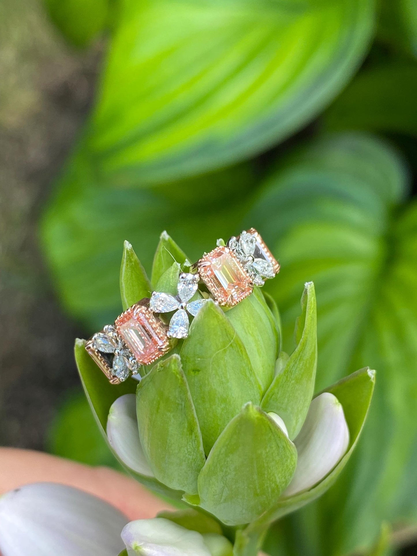 2.34 TCW Pink Emerald & White Pear Lab Grown Diamond Anniversary Wedding Band