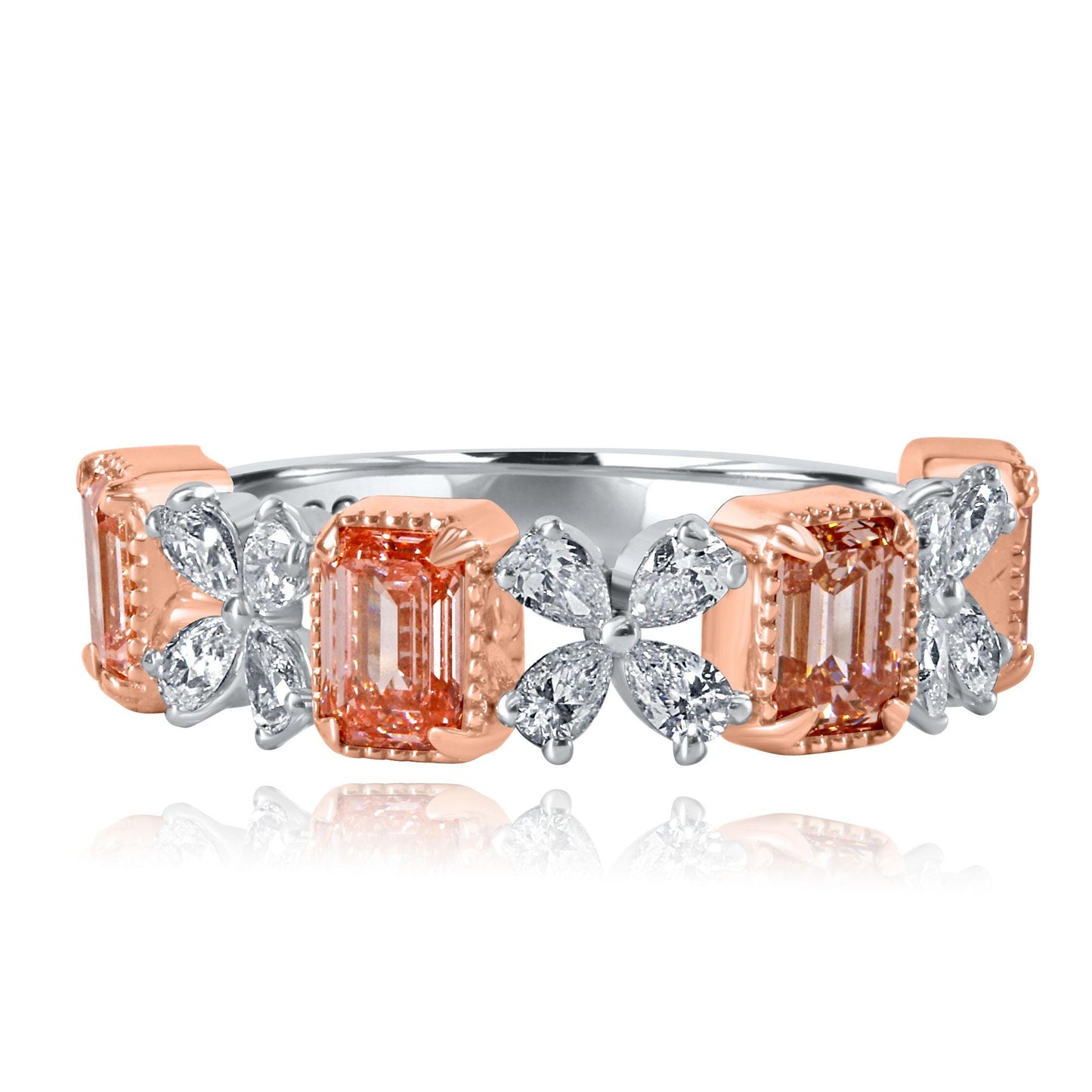 2.34 TCW Pink Emerald & White Pear Lab Grown Diamond Anniversary Wedding Band