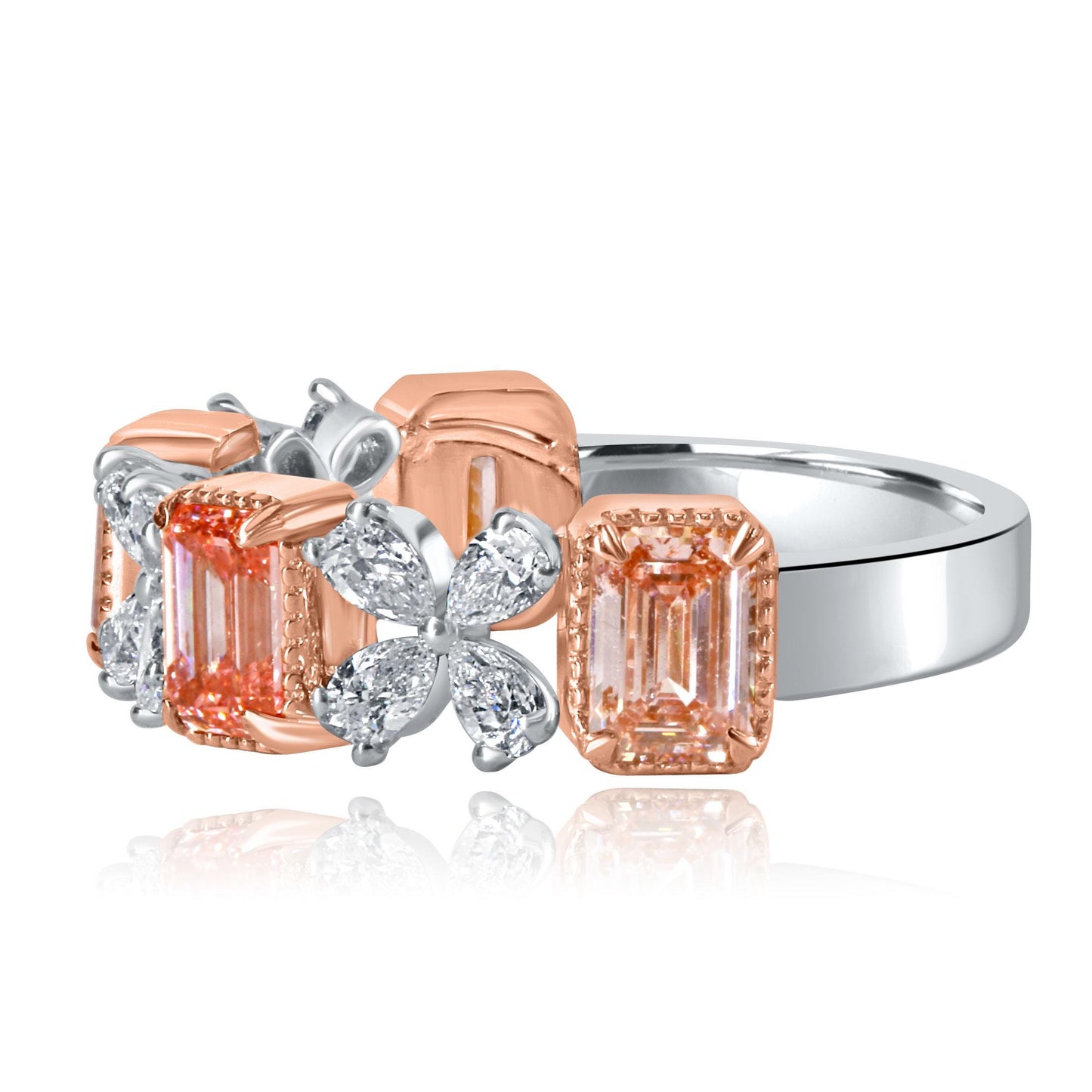 2.34 TCW Pink Emerald & White Pear Lab Grown Diamond Anniversary Wedding Band