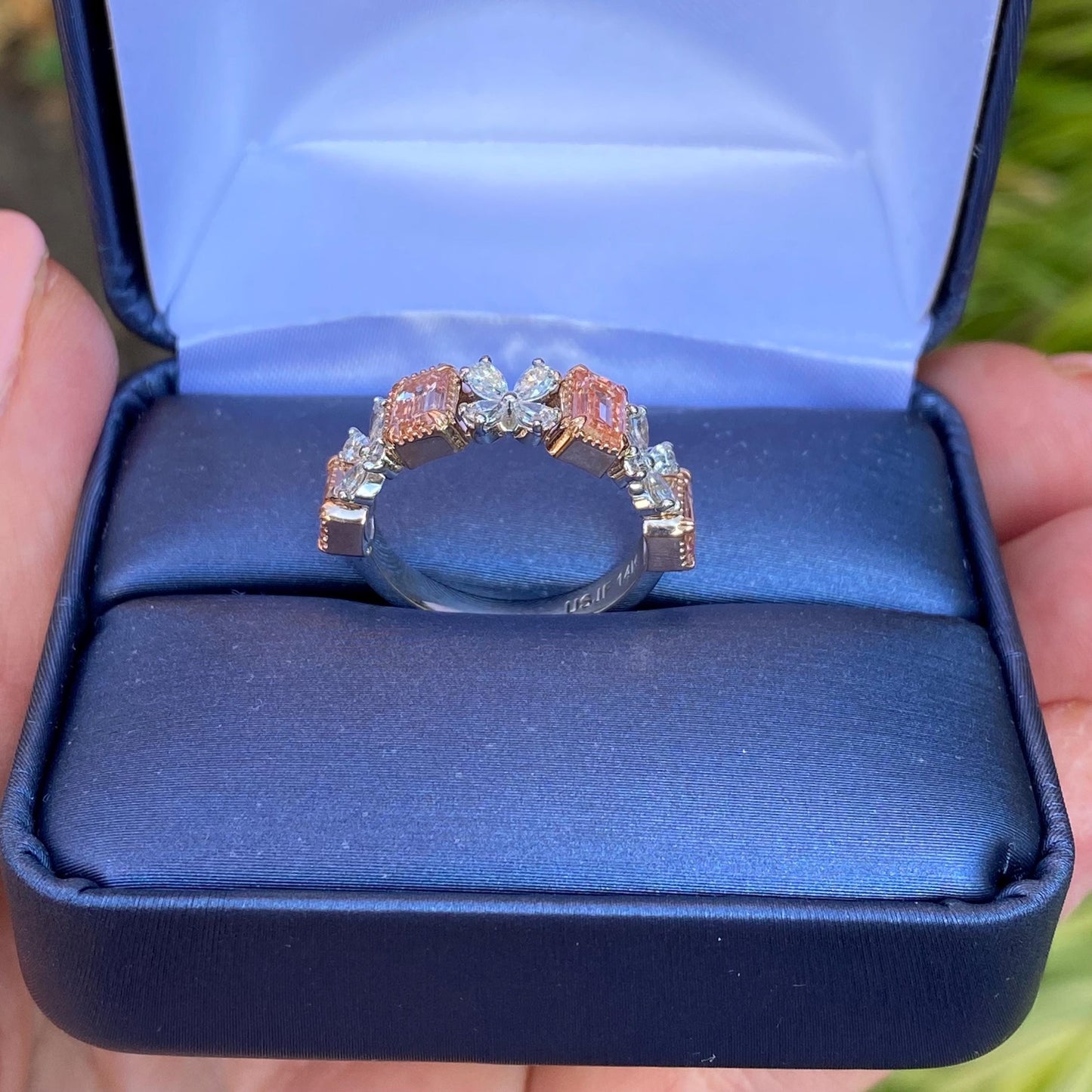 2.34 TCW Pink Emerald & White Pear Lab Grown Diamond Anniversary Wedding Band
