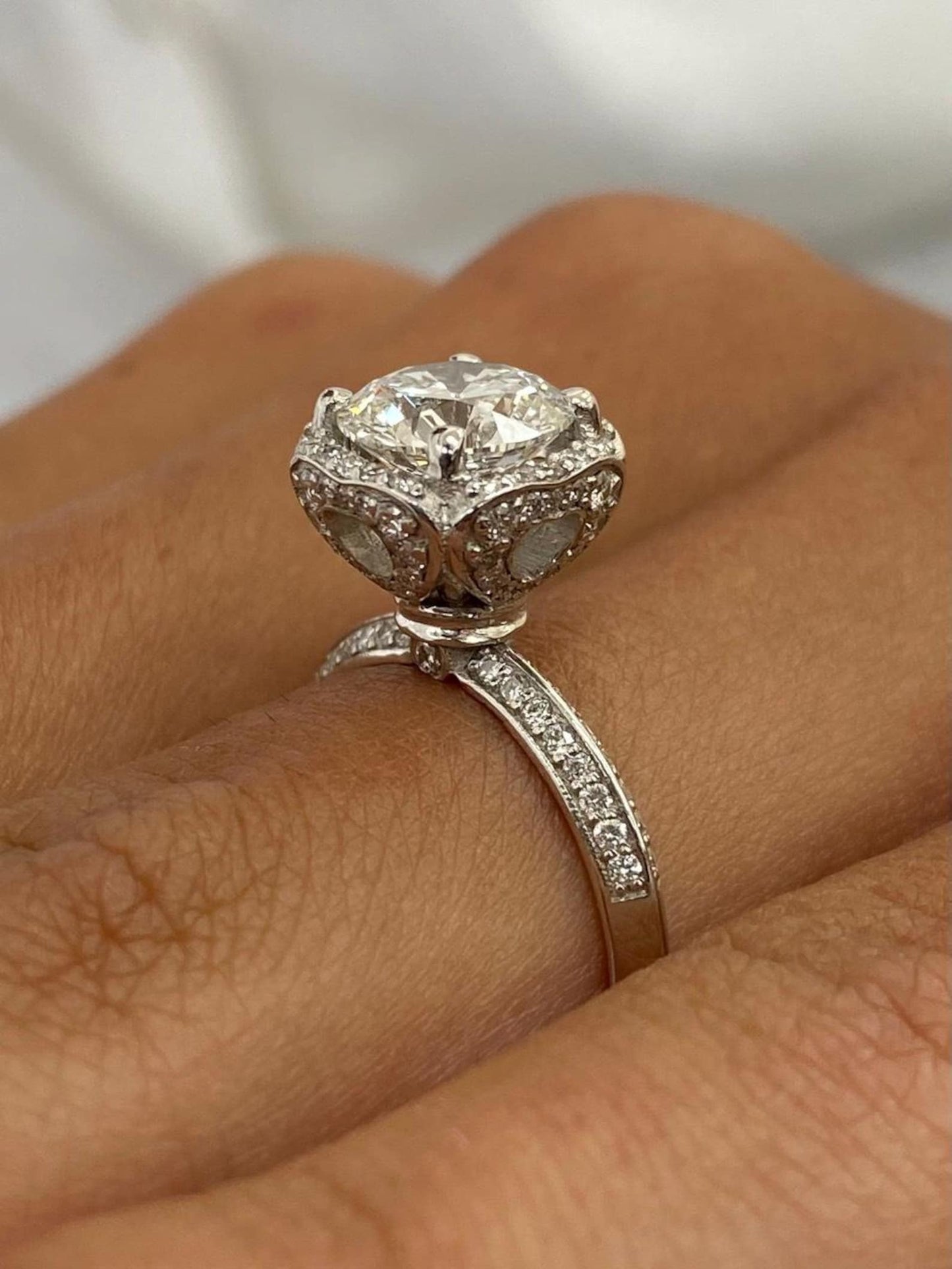 2.44 CT Round Cut Lab Grown Diamond Pave Set Vintage Style Engagement Ring