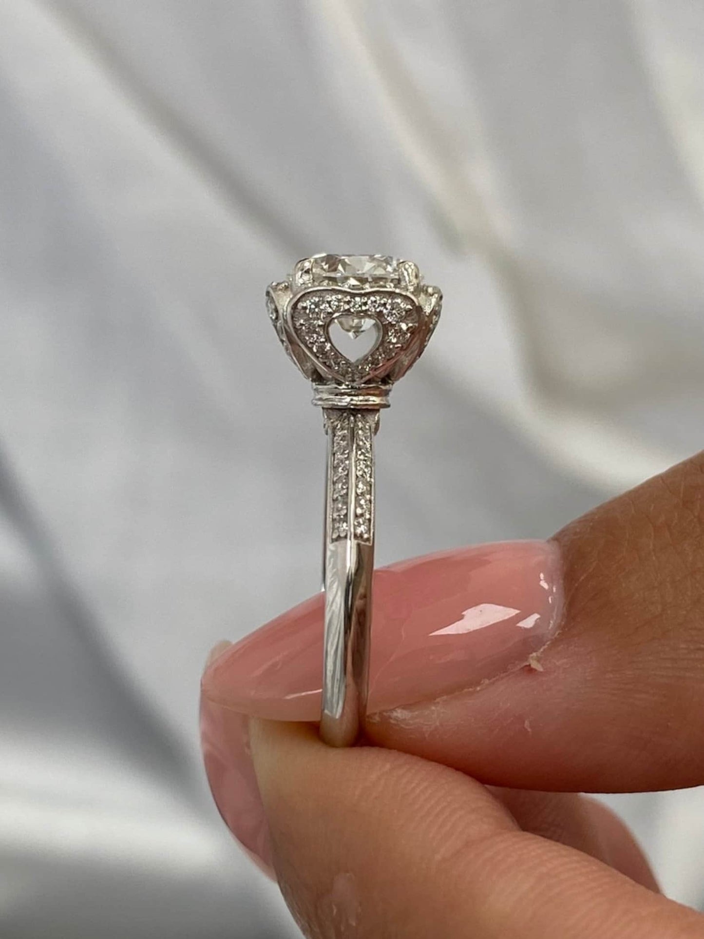 2.44 CT Round Cut Moissanite Diamond Pave Set Vintage Style Engagement Ring