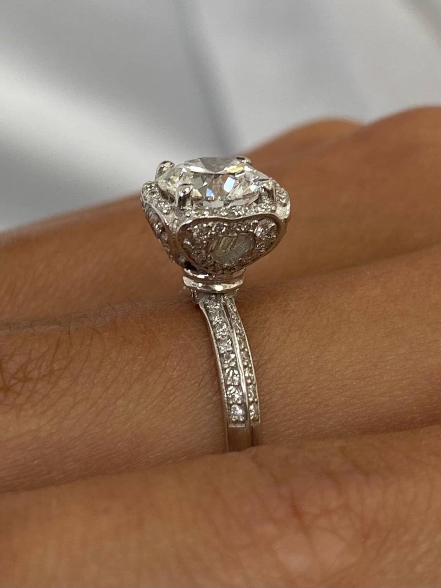 2.44 CT Round Cut Moissanite Diamond Pave Set Vintage Style Engagement Ring