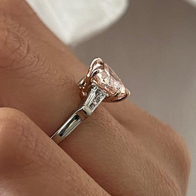 2.51TCW Heart Cut Intense Pink Lab Grown Diamond Unique Three Stone Engagement Ring