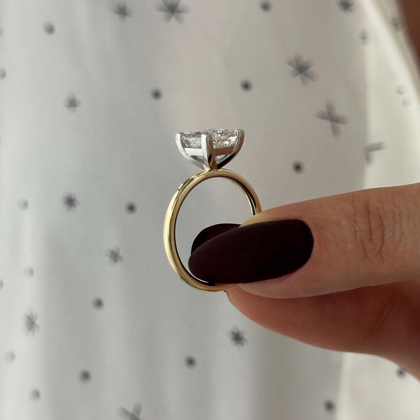 2.5 Carat Princess Cut Moissanite Diamond Two Tone V Prong Solitaire Engagement Ring