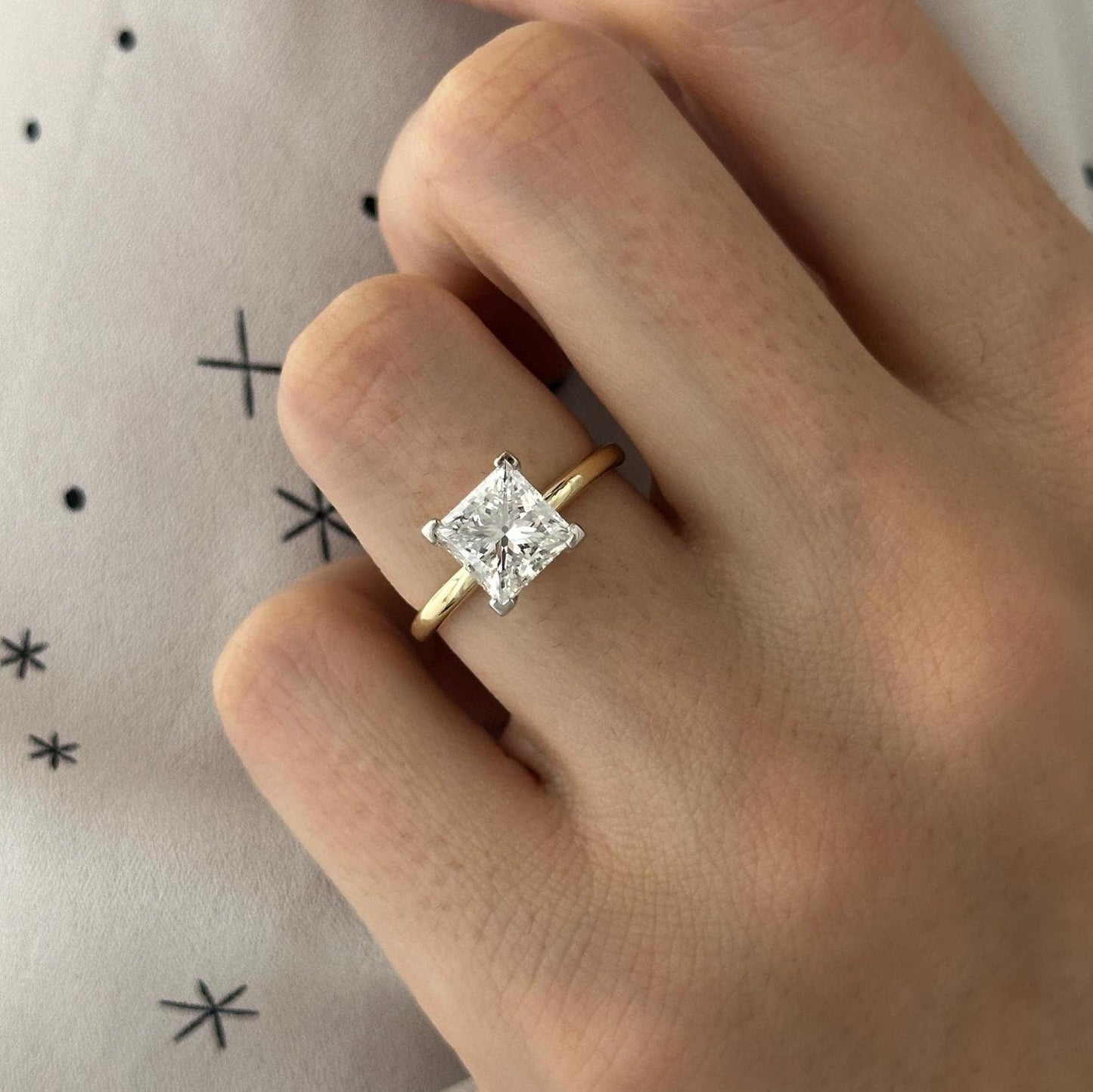 2.5 Carat Princess Cut Moissanite Diamond Two Tone V Prong Solitaire Engagement Ring