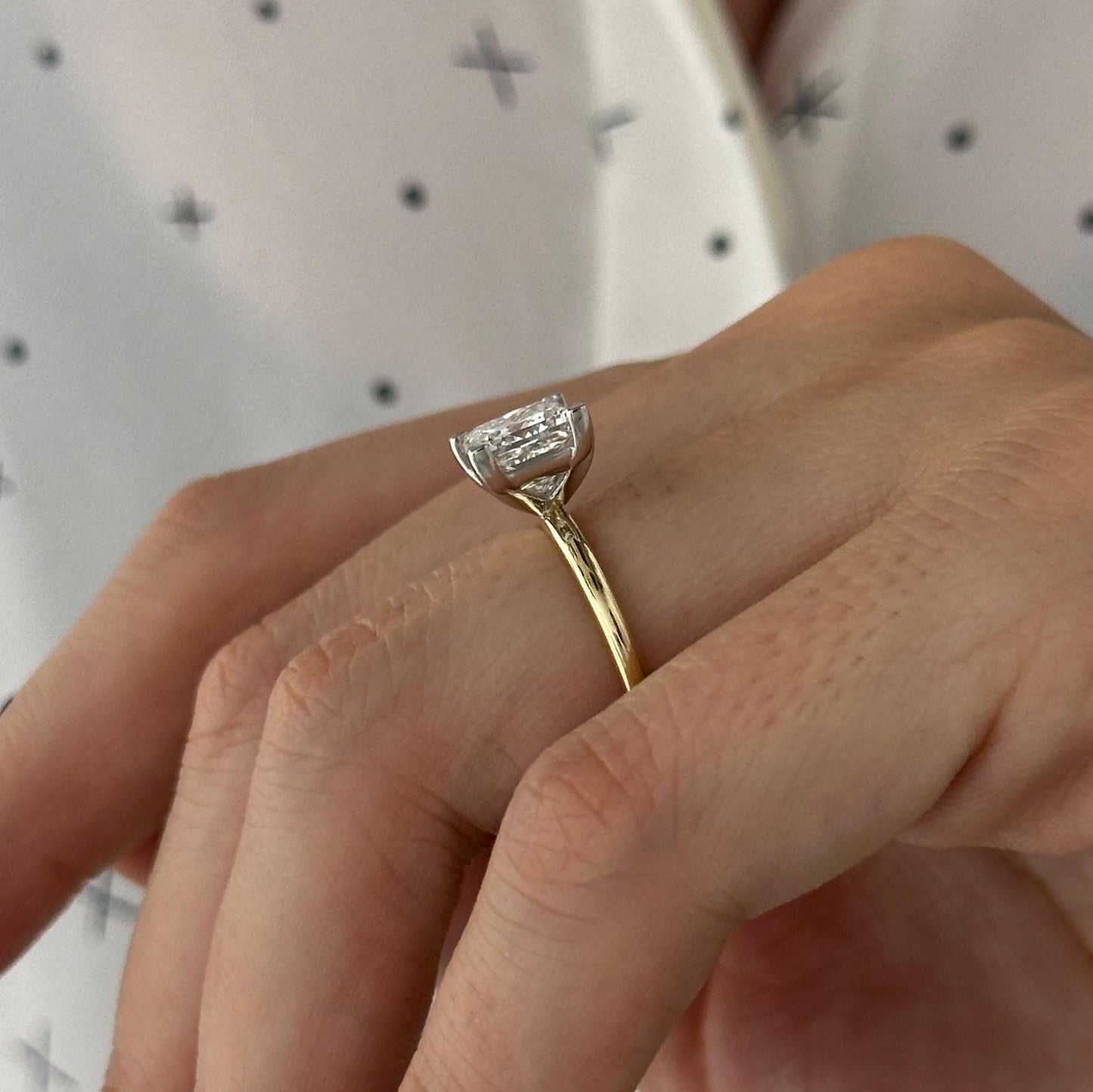 2.5 Carat Princess Cut Moissanite Diamond Two Tone V Prong Solitaire Engagement Ring