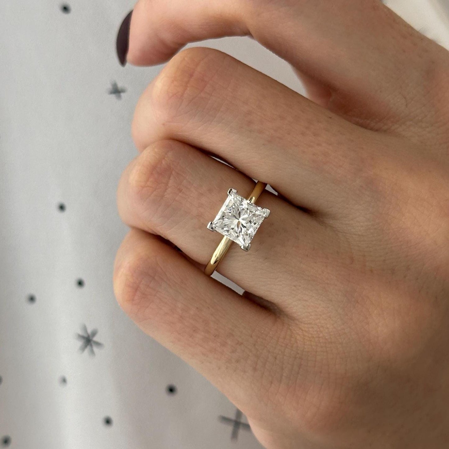2.5 Carat Princess Cut Moissanite Diamond Two Tone V Prong Solitaire Engagement Ring