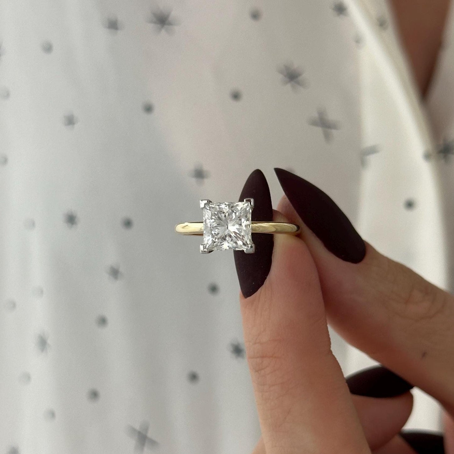 2.5 Carat Princess Cut Moissanite Diamond Two Tone V Prong Solitaire Engagement Ring