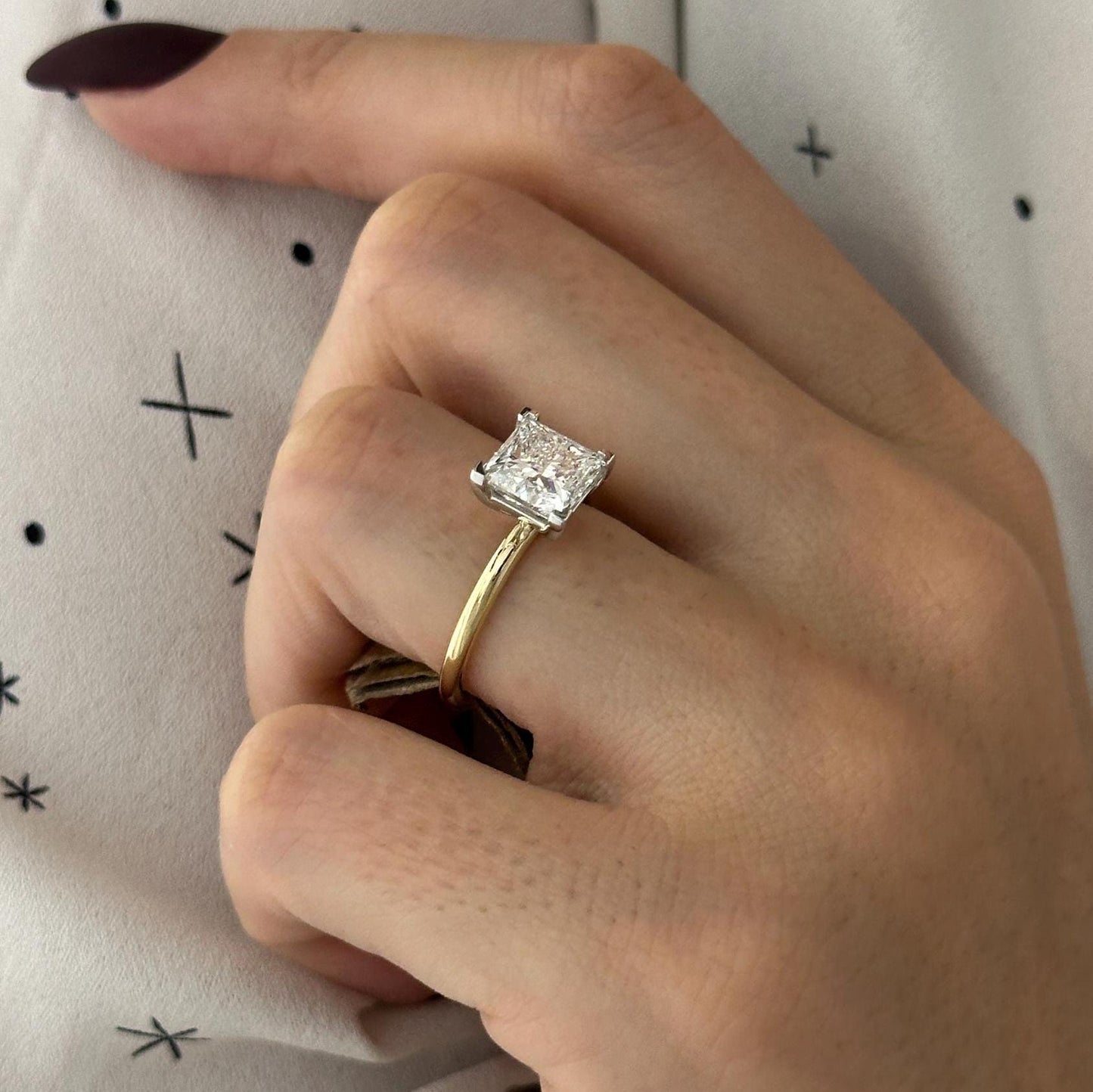 2.5 Carat Princess Cut Moissanite Diamond Two Tone V Prong Solitaire Engagement Ring