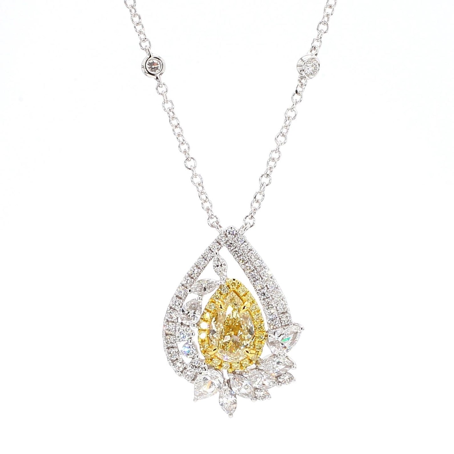 2.87TCW Intense Yellow Pear Cut Lab Grown Diamond Drop Halo Gem World's beautiful pendant
