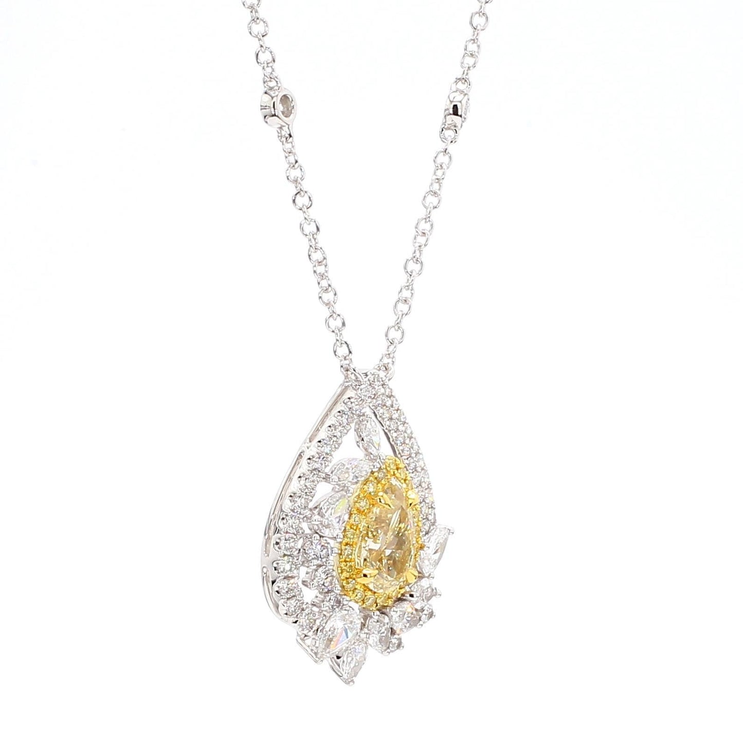 2.87TCW Intense Yellow Pear Cut Lab Grown Diamond Drop Halo Gem World's beautiful pendant